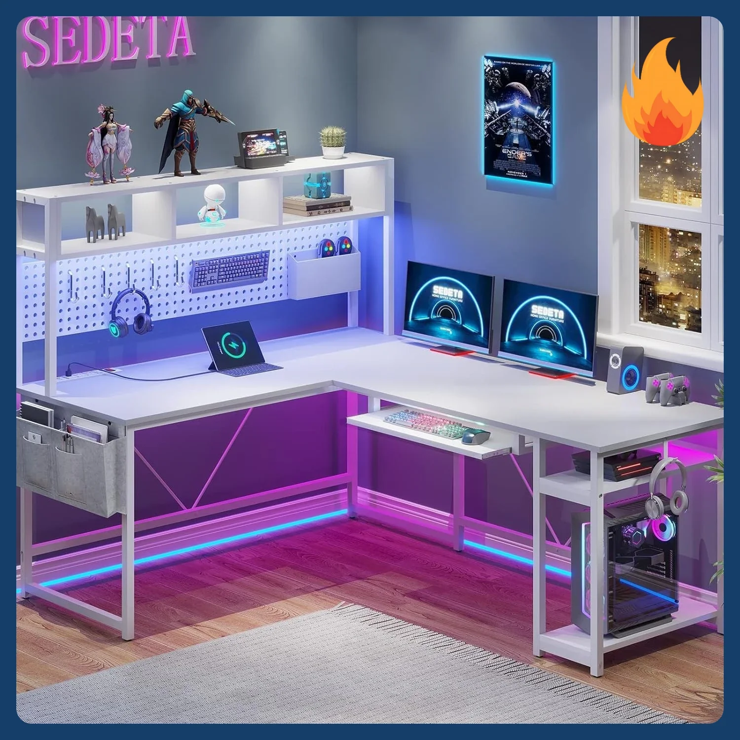 Gaming Console Table - [Limited Time Offer!]White L Shaped Gaming